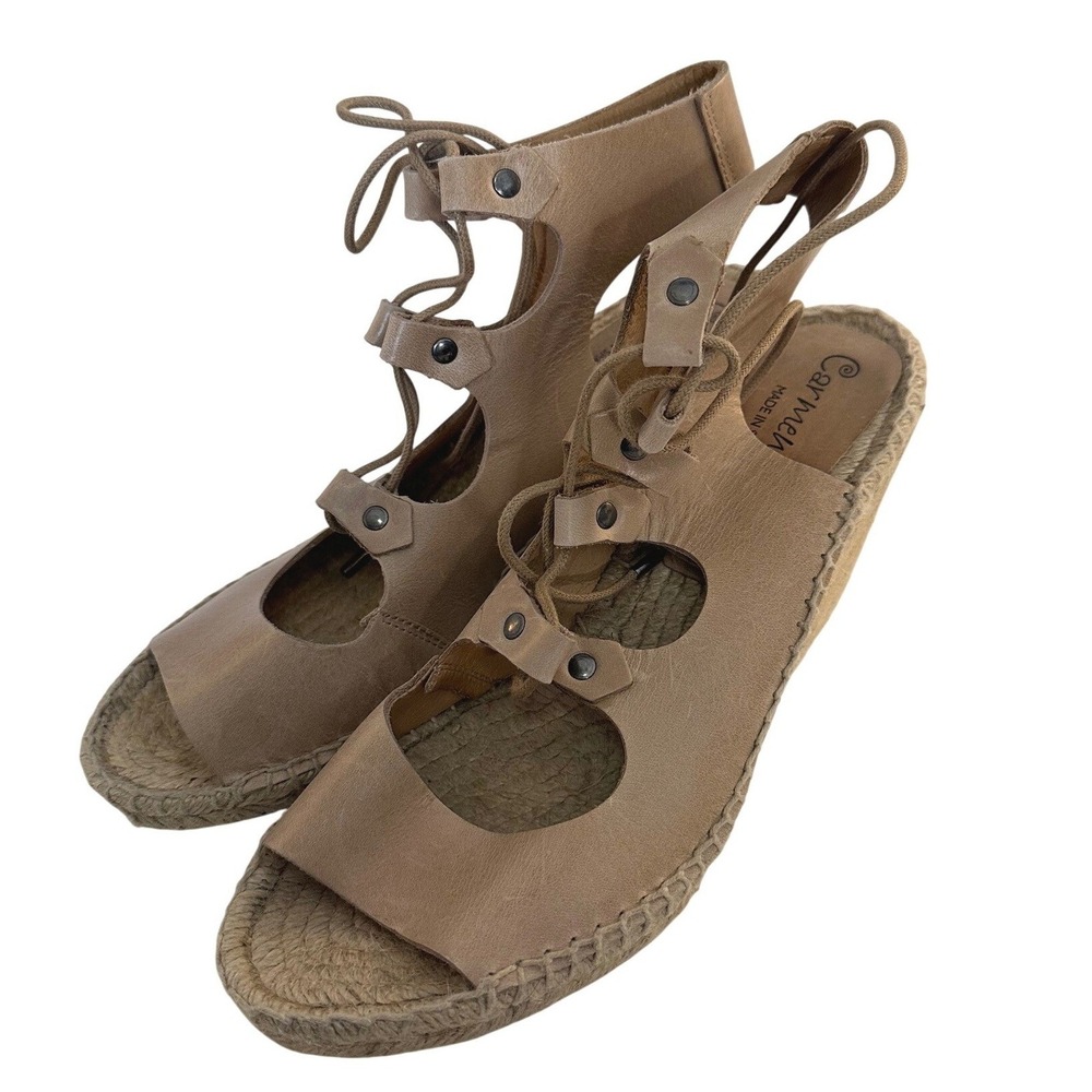 Carmen Women's Tan Leather Lace Up Gladiator Espadrille Wedges 39 Size 8.5